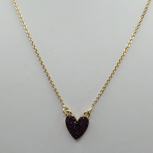 Dainty Gold Tone Heart Necklace Red Ruby Pave' Stones CZ Red Stones Unsigned 18" - Picture 4 of 9